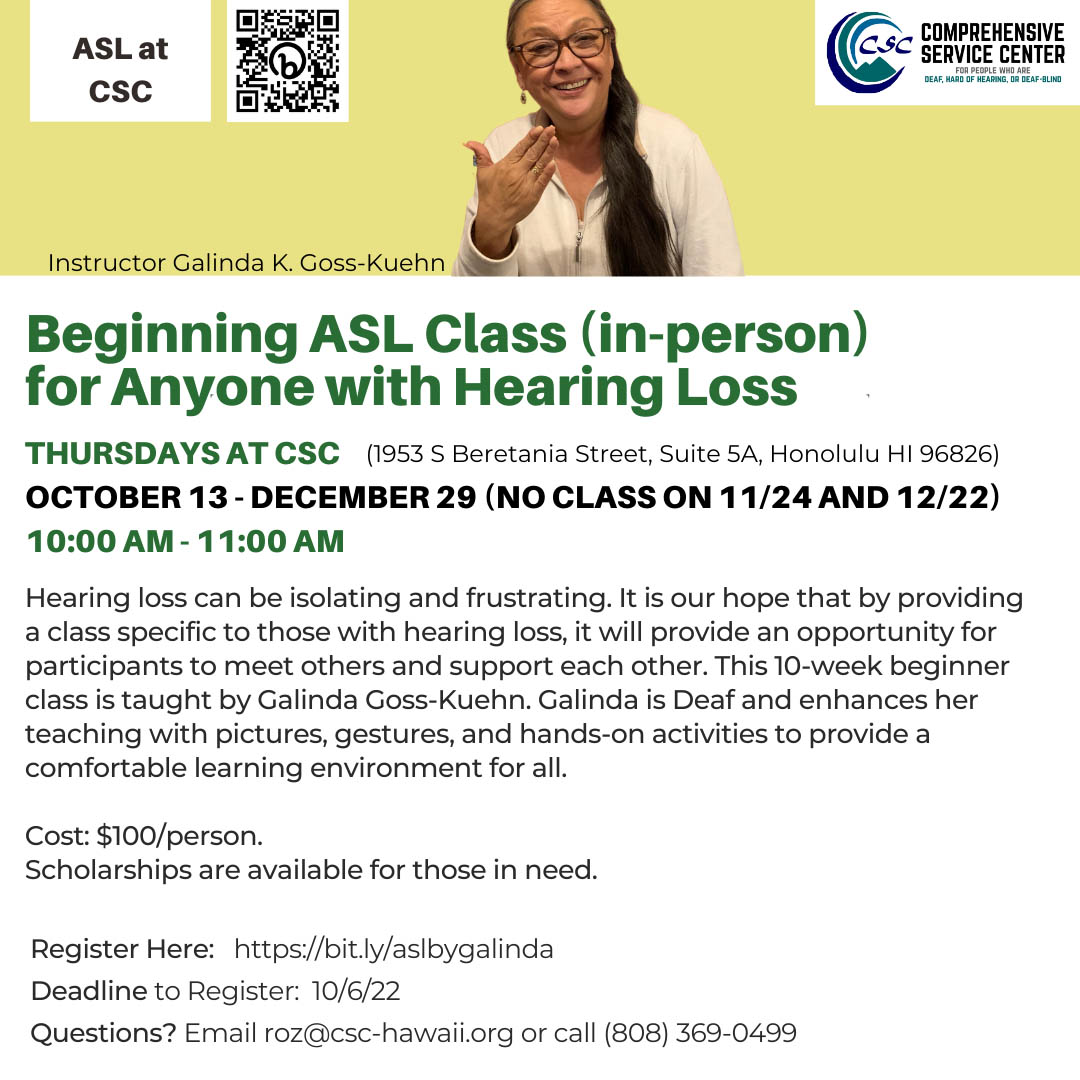 Beginning ASL Class for Anyone with Hearing Loss