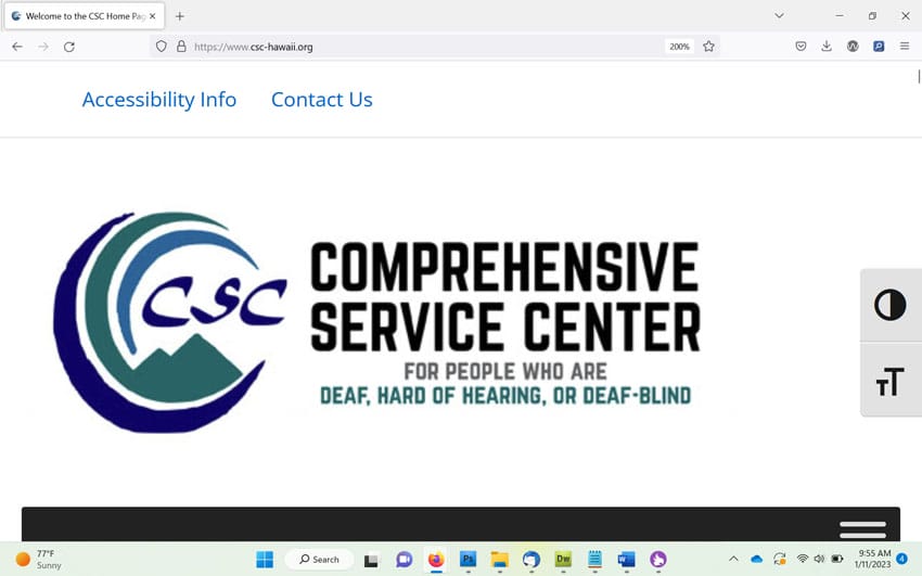 Screenshot of the CSC website with browser zoom at 200%