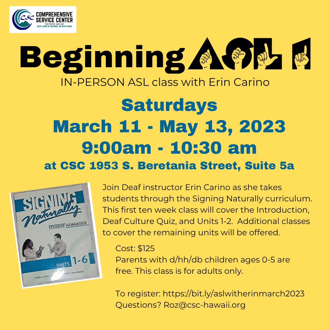 Beginning ASL 1 Class Flyer