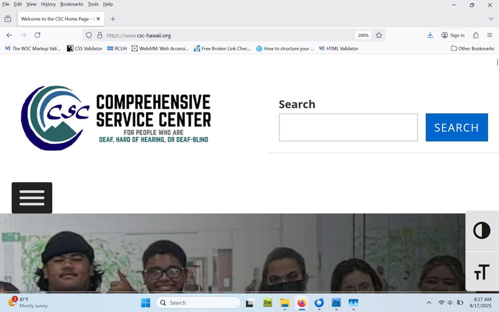 Screenshot of the CSC website with browser zoom at 200%