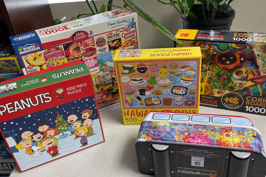 Photo: ive puzzles- Betty Crocker, Peanuts, Hawaii Foods, Cork Board, and a Van in a tin